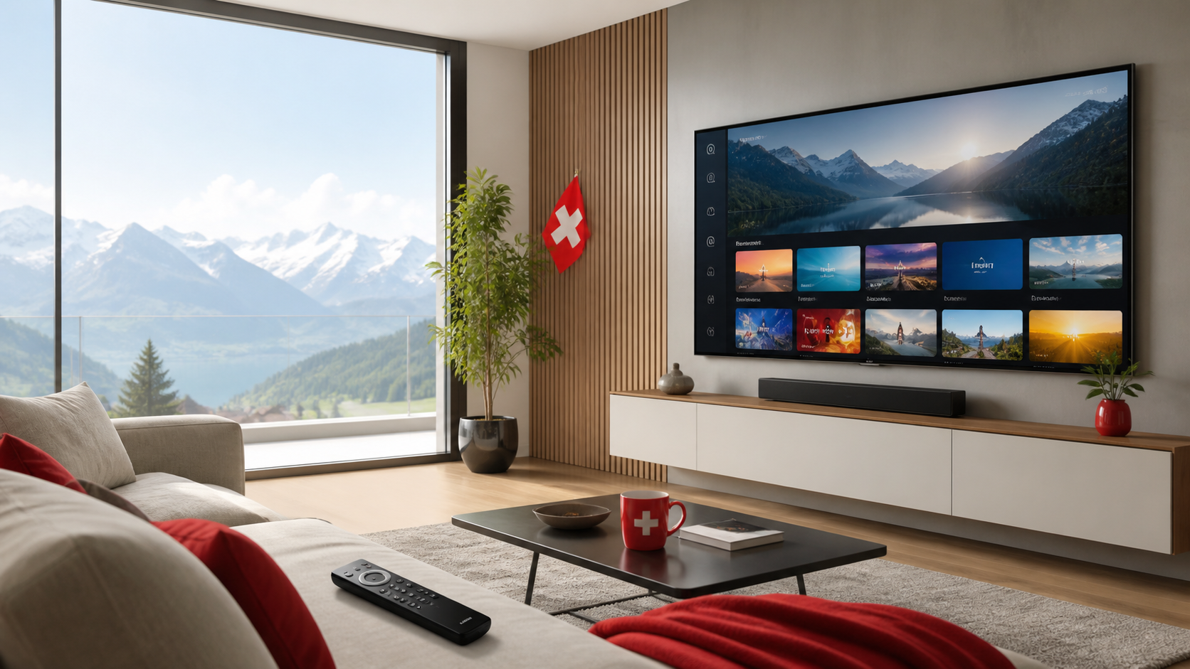 Abonnement IPTV Suisse sur Smart TV dans un salon moderne